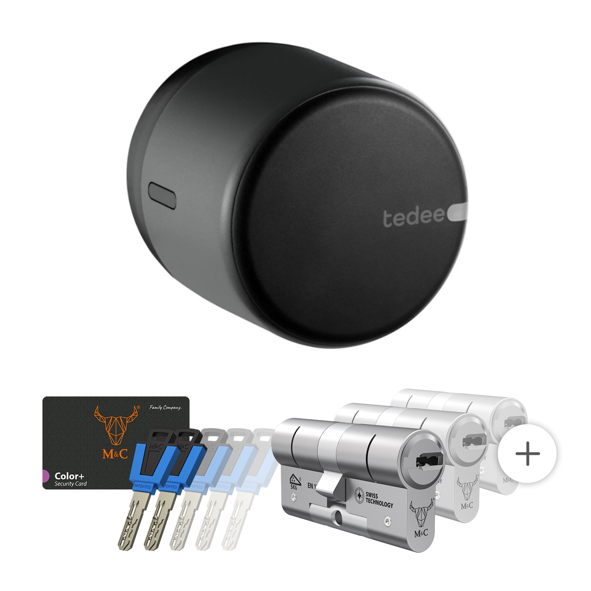 Tedee GO smart lock zwart met cilinderslot M&C Color plus