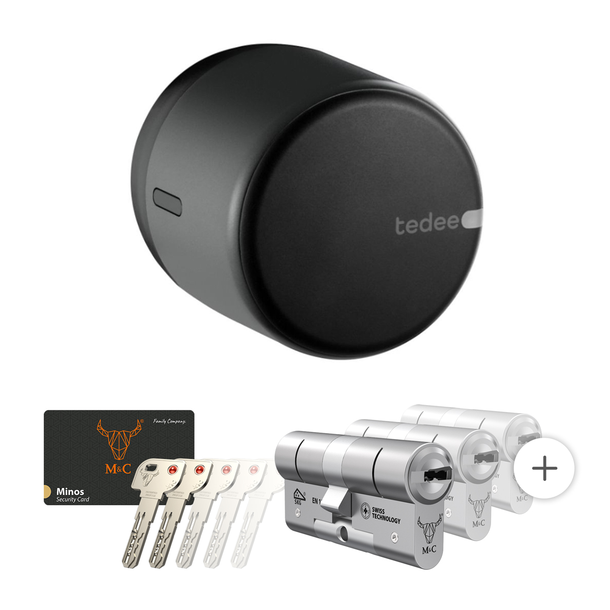 Tedee GO smart lock zwart met cilinderslot M&C Minos